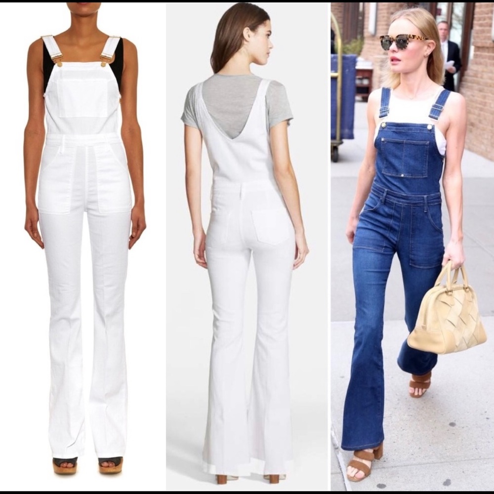 Frame Le High Flare Denim Overalls White Size L hem has been cut for 5’ 8”